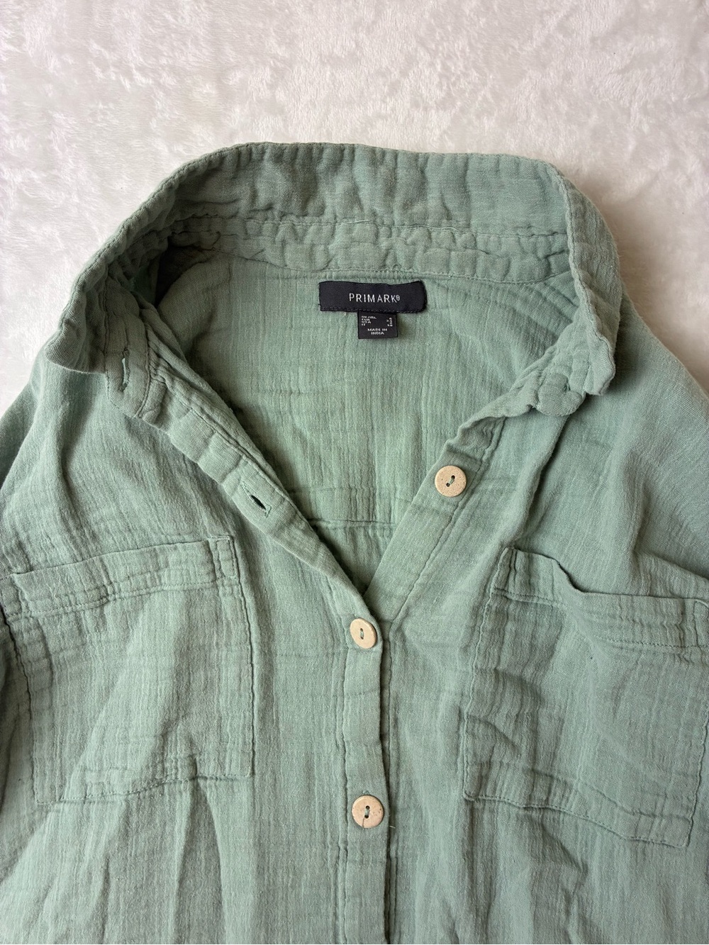 Primark Sage Green Textured Button Front Shirt - Picture 1 of 8